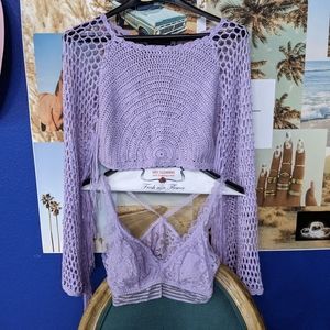 Nasty Gal Lavender Crochet Crop Top with Fringe M